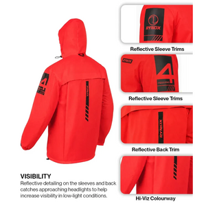 Motodrift Rynox H2Go Pro 4 red waterproof motorcycle rain jacket with reflective sleeve and back trims