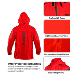 Motodrift Rynox H2Go Pro 4 red waterproof motorcycle rain jacket with reflective details and heat-sealed seams