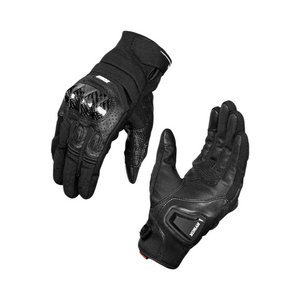 Motodrift Rynox Striker GT all-black short-cuff motorcycle gloves with carbon-fibre knuckle protectors and palm sliders