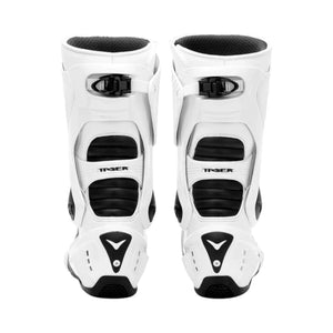 Motodrift TR Tiger X-ONE PRO white motorcycle riding boots with reinforced TPU protection and dual-shaft ankle system