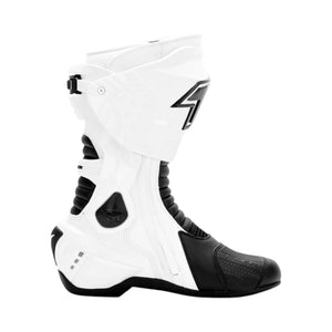 Motodrift TR Tiger X-ONE PRO motorcycle riding boots in white and black with reinforced TPU and microfiber leather.