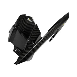 RLZ carbon fiber rear hugger and chain guard for Kawasaki Z900 in a glossy twill weave finish.