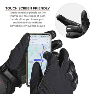 ViaTerra Tundra V3 winter motorcycle gloves with touchscreen-compatible fingertips using a smartphone