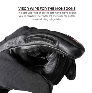 Viaterra Tundra V3 winter motorcycle glove featuring a black rubber visor wiper on the index finger