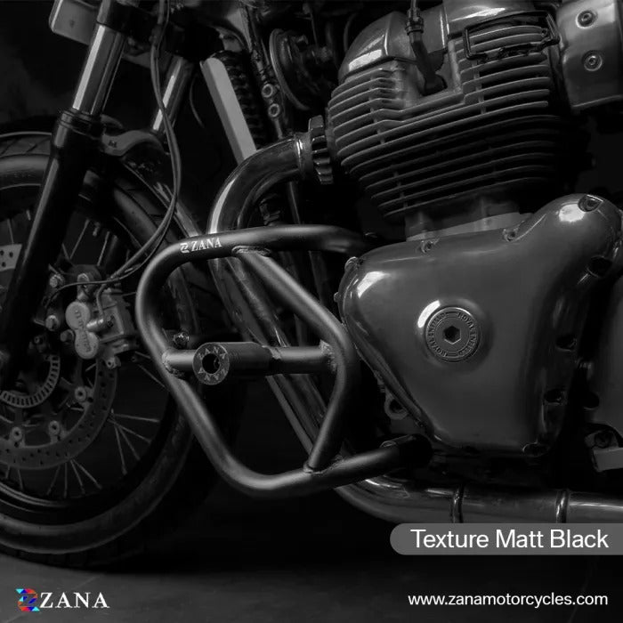 Zana Crash Guard With Sliders For Royal Enfield Continental GT & Interceptor 650 (Matt Black) - Motodrift