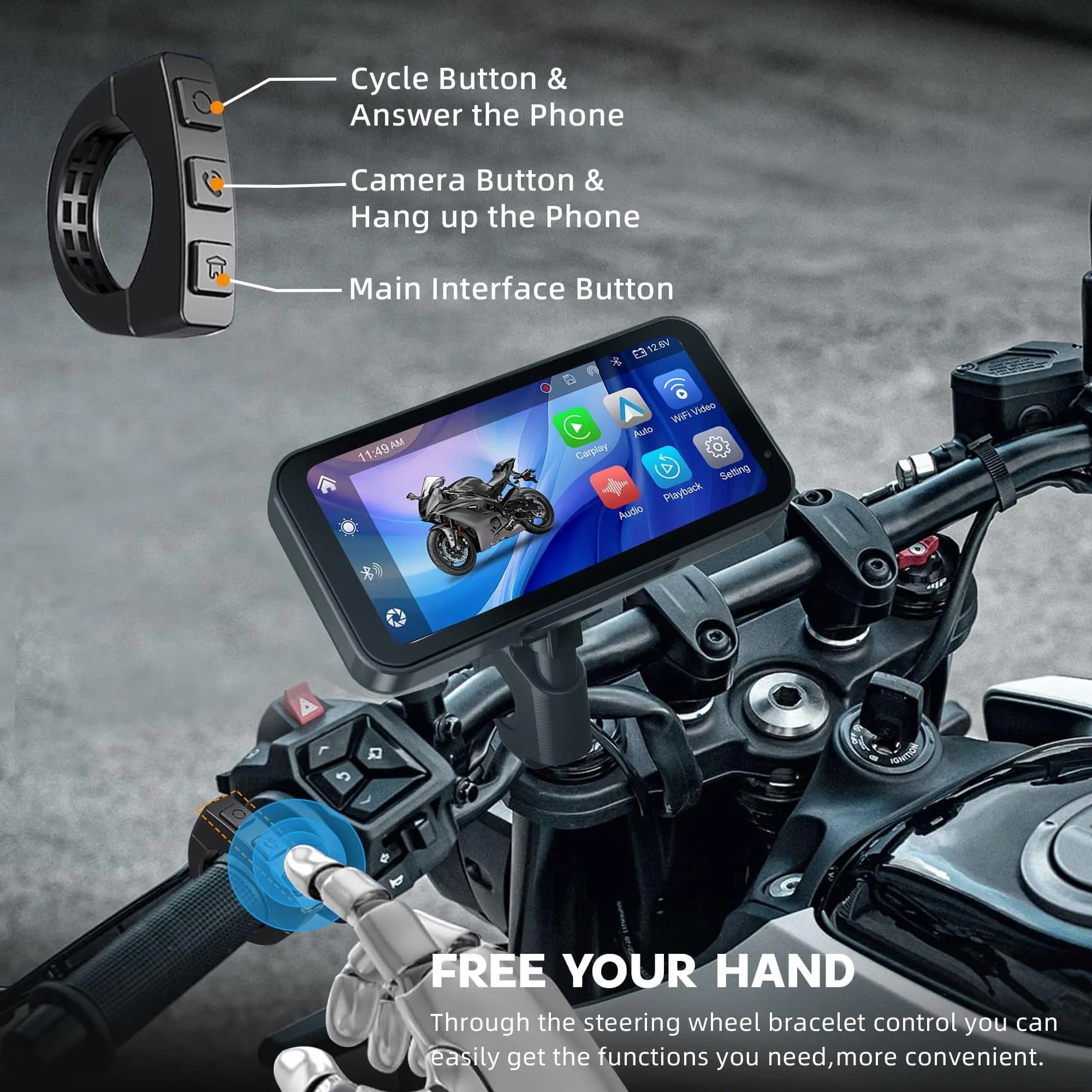 S3P Lite 6.25 inch Motorcycle Navigation with Carplay 2K HD Screen ONLY with Handlebar Remote - Motodrift