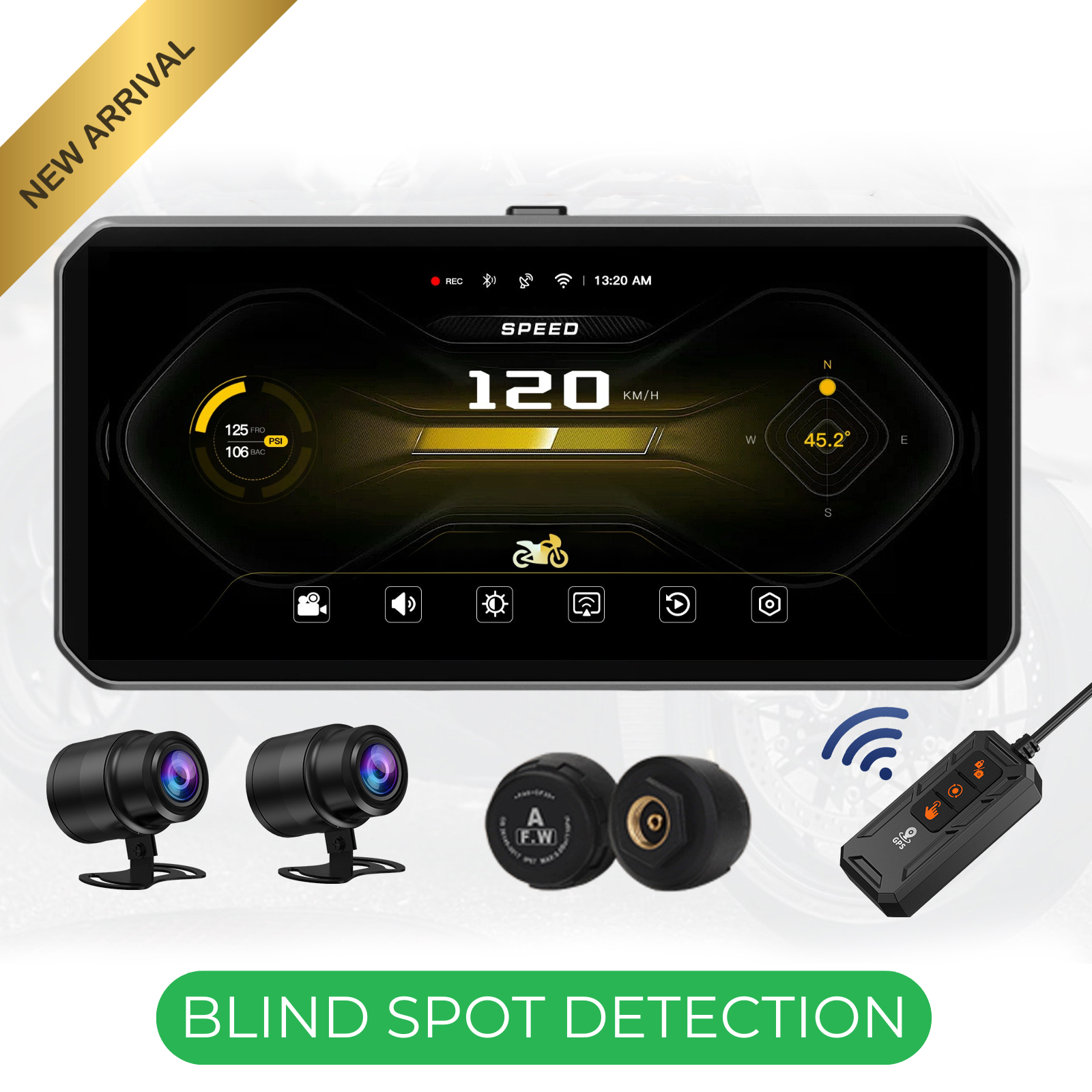 LBC Moto E3 Elite 6.25 inch Motorcycle Navigation with Android Auto / Apple CarPlay 2K HD Screen with DVR,TPMS & Blind Spot Detection - Motodrift