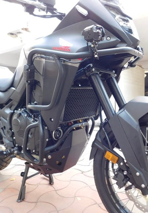 SRC Upper & Lower Crash Bars With Bash Plate For Honda Transalp XL 750 Black - Motodrift