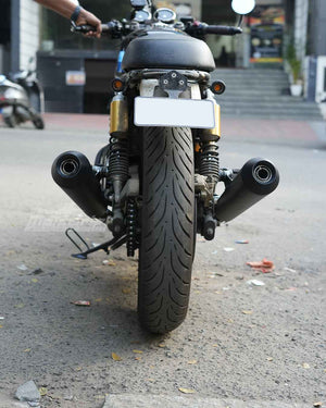 AEW Megaphone For Royal Enfield Continental GT / Interceptor 650 TE 103 Mild Steel Heat Resistant Black - Motodrift