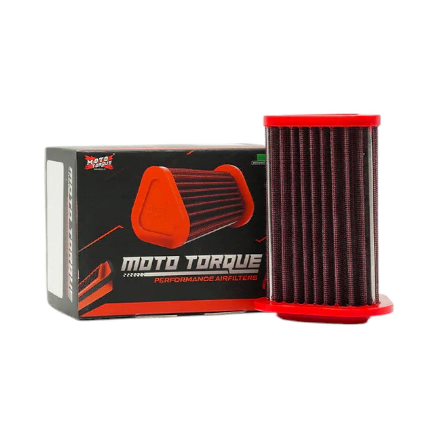 Moto Torque air filter with packaging on a white background