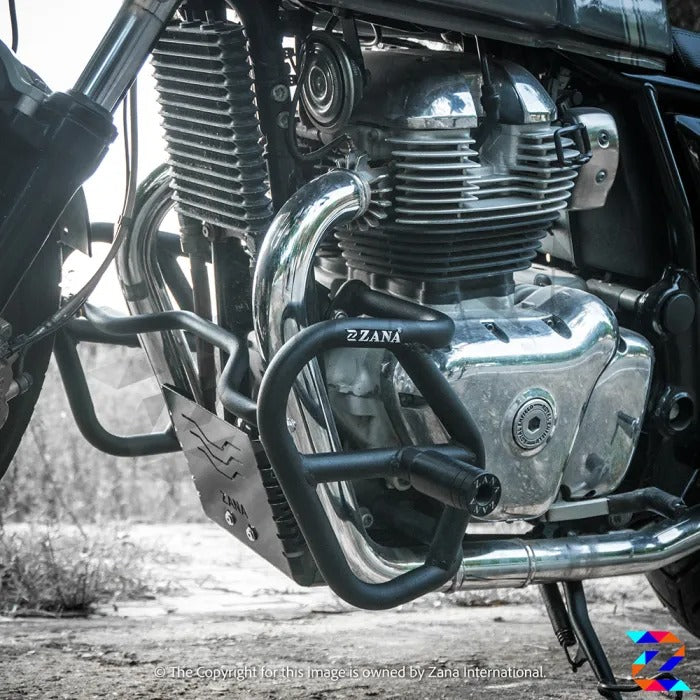 Zana Crash Guard With Sliders For Royal Enfield Continental GT & Interceptor 650 (Matt Black) - Motodrift