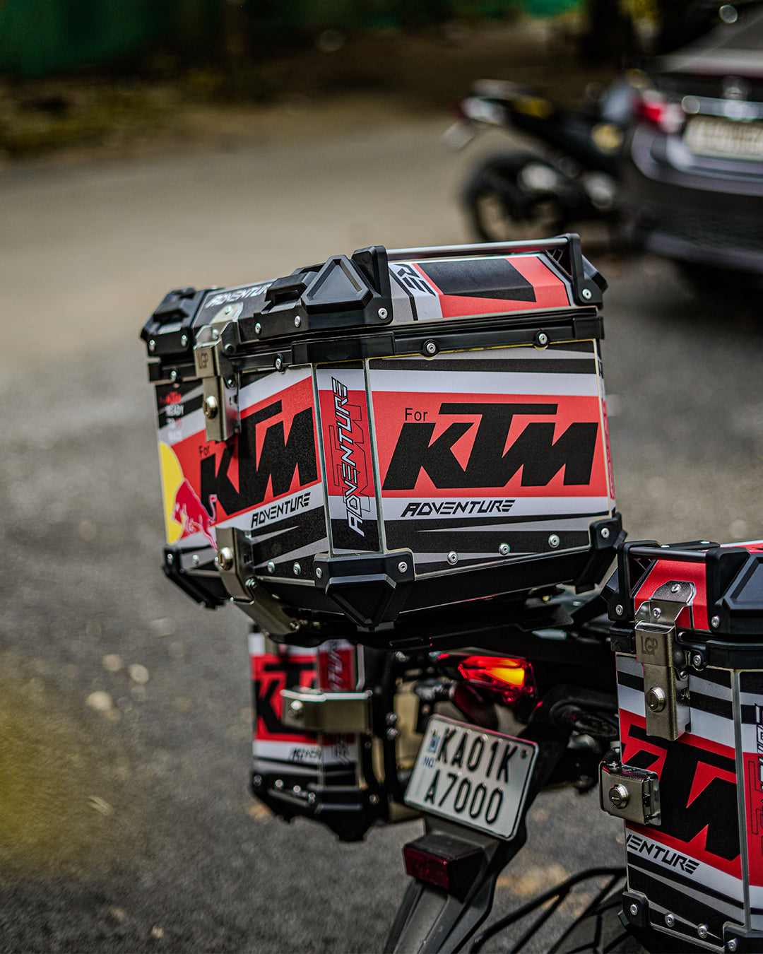 LGP Premium Aluminium KTM Graphics 45 Litres Top Box - Free Backrest and Balaclava - Motodrift