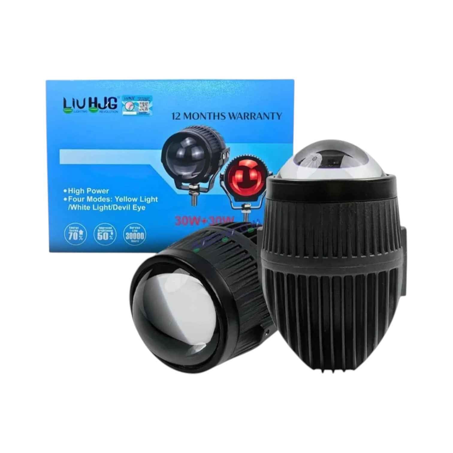 HJG J37 Single Projector Foglight 60W LED with Red DRL, Universal Fit