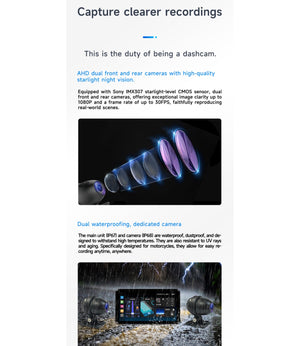 Alien Rider M2 Pro Motorcycle Dual Recording Bike Navigation System With Touchscreen, GPS & TPMS (With RADAR) - Motodrift