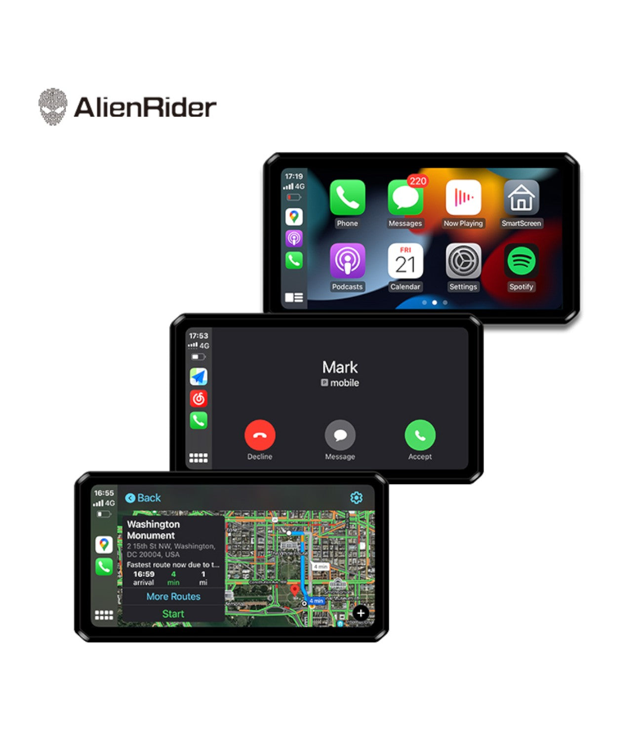 Alien Rider M2 Pro 200 Motorcycle Dual Recording Bike Navigation System With Touchscreen, GPS & TPMS (Without RADAR) - Motodrift