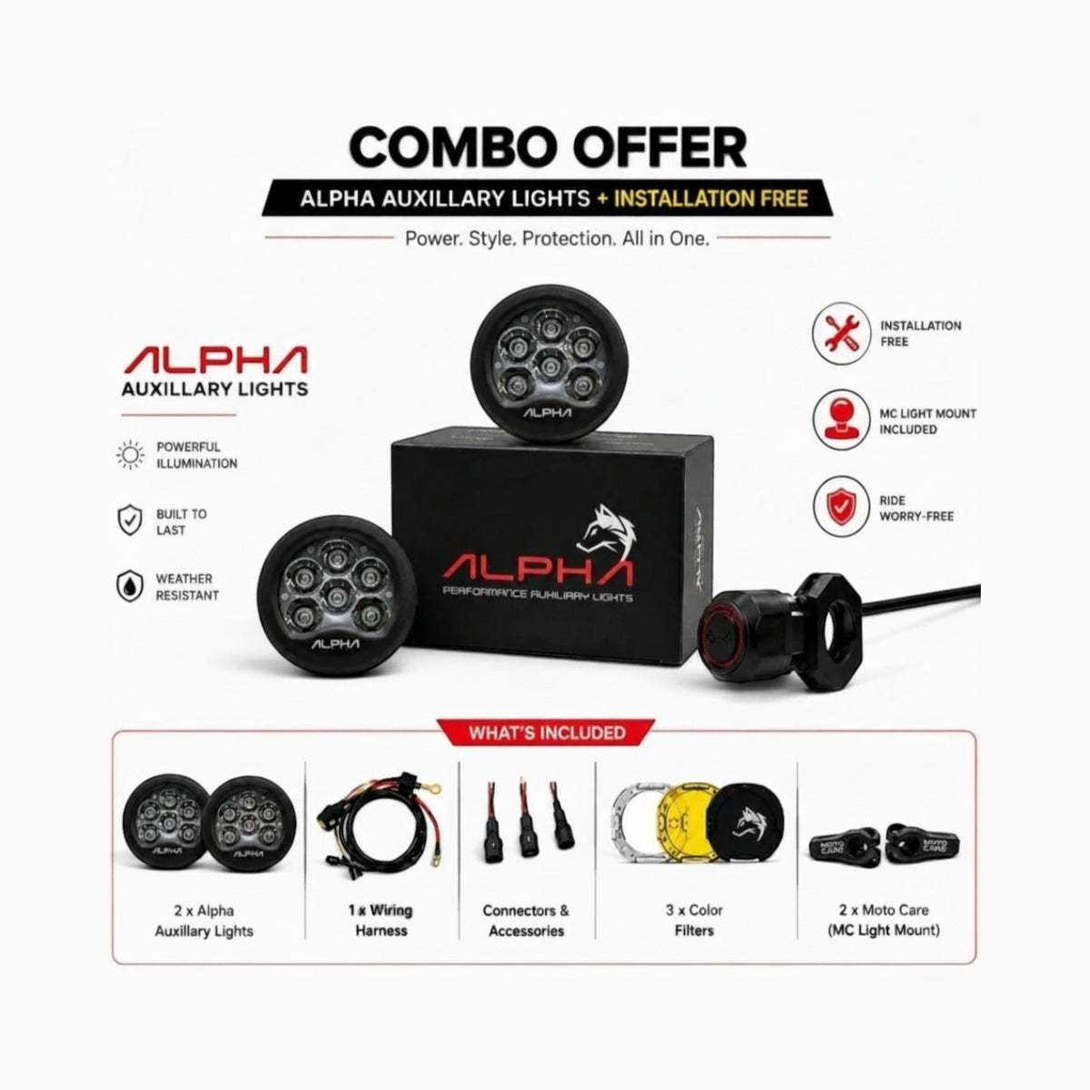 Maddog Alpha Combo - Switch, Harness, Light Mount & Filters  -  Free MC Light Mount