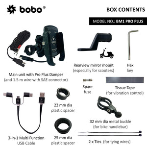 BOBO BM1 PRO PLUS Jaw-Grip Bike Phone Holder with Vibration Damper USB 3.0 - Motodrift
