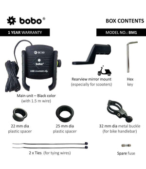 BOBO BM1 Motorcycle Phone Holder (with fast USB 3.0 charger) - Motodrift