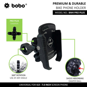 BOBO BM4 PRO PLUS Jaw-Grip Bike Phone Holder with PRO PLUS Vibration Damper Motorcycle Mobile Mount - Motodrift