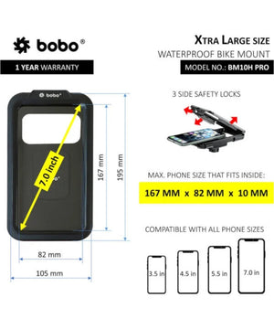 BOBO BM11H PRO Fully Waterproof Bike Phone Holder with Vibration Controller (with Fast 15W Wireless Charger & USB-C Input/Output Port) Motorcycle Mobile Mount - Motodrift