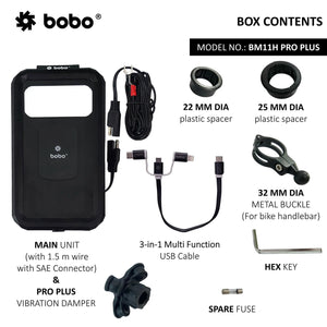 BOBO BM11H PRO PLUS Fully Waterproof With Vibration Damper with Fast 15W Wireless - Motodrift