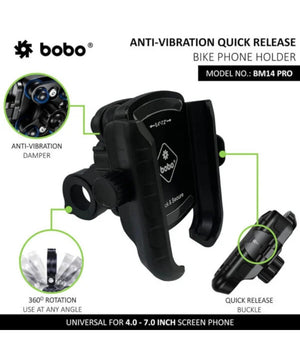 BOBO BM14 PRO X Quick Release with PRO X Vibration Controller Enhanced BM4 PRO Bike / Cycle Phone Holder Motorcycle Mobile Mount - Motodrift