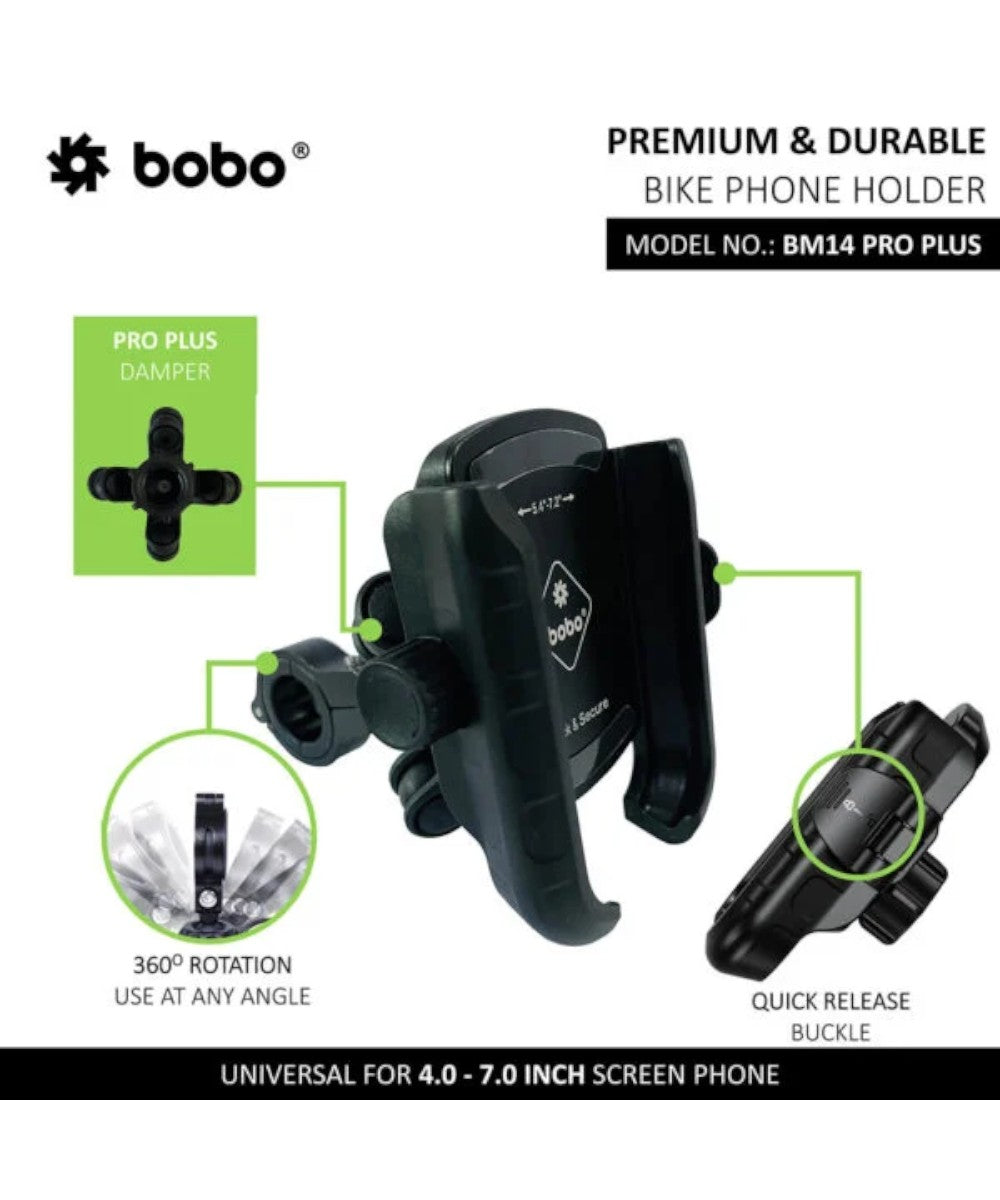 BOBO BM14 PRO PLUS Quick Release with PRO PLUS Vibration Damper Enhanced BM4 PRO PLUS Bike / Cycle Phone Holder Motorcycle Mobile Mount - Motodrift