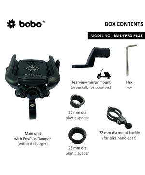 BOBO BM14 PRO PLUS Quick Release with PRO PLUS Vibration Damper Enhanced BM4 PRO PLUS Bike / Cycle Phone Holder Motorcycle Mobile Mount - Motodrift