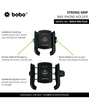 BOBO BM14 PRO PLUS Quick Release with PRO PLUS Vibration Damper Enhanced BM4 PRO PLUS Bike / Cycle Phone Holder Motorcycle Mobile Mount - Motodrift
