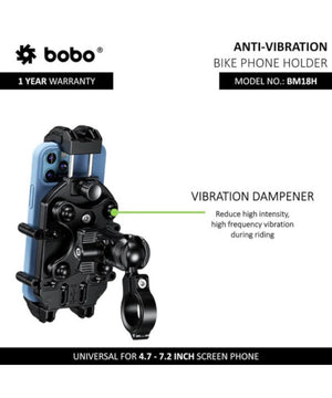BOBO BM18 Anti-Vibration Bike Phone Holder (with Fast 15W Wireless Charger & USB-C Charging Module) Motorcycle Mobile Mount - Motodrift
