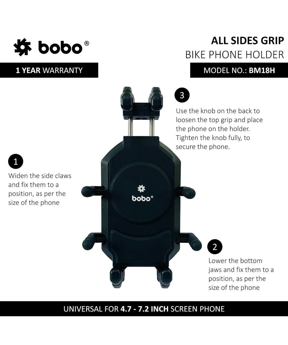 BOBO BM18 Anti-Vibration Bike Phone Holder (with Fast 15W Wireless Charger & USB-C Charging Module) Motorcycle Mobile Mount - Motodrift