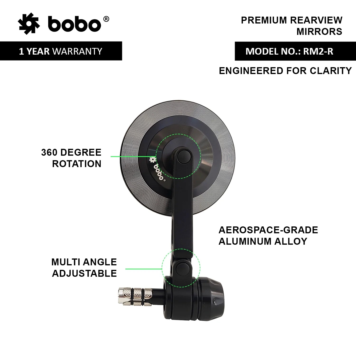 BOBO RM2-R Anti-Glare Bike Bar End Mirror