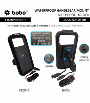 BOBO BM11H Motorcycle Phone Holder With Charger - Motodrift