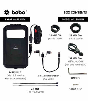 BOBO BM11H Motorcycle Phone Holder With Charger - Motodrift