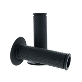 Pair of black Barkbusters motorcycle handlebar grips with a diamond pattern for improved control