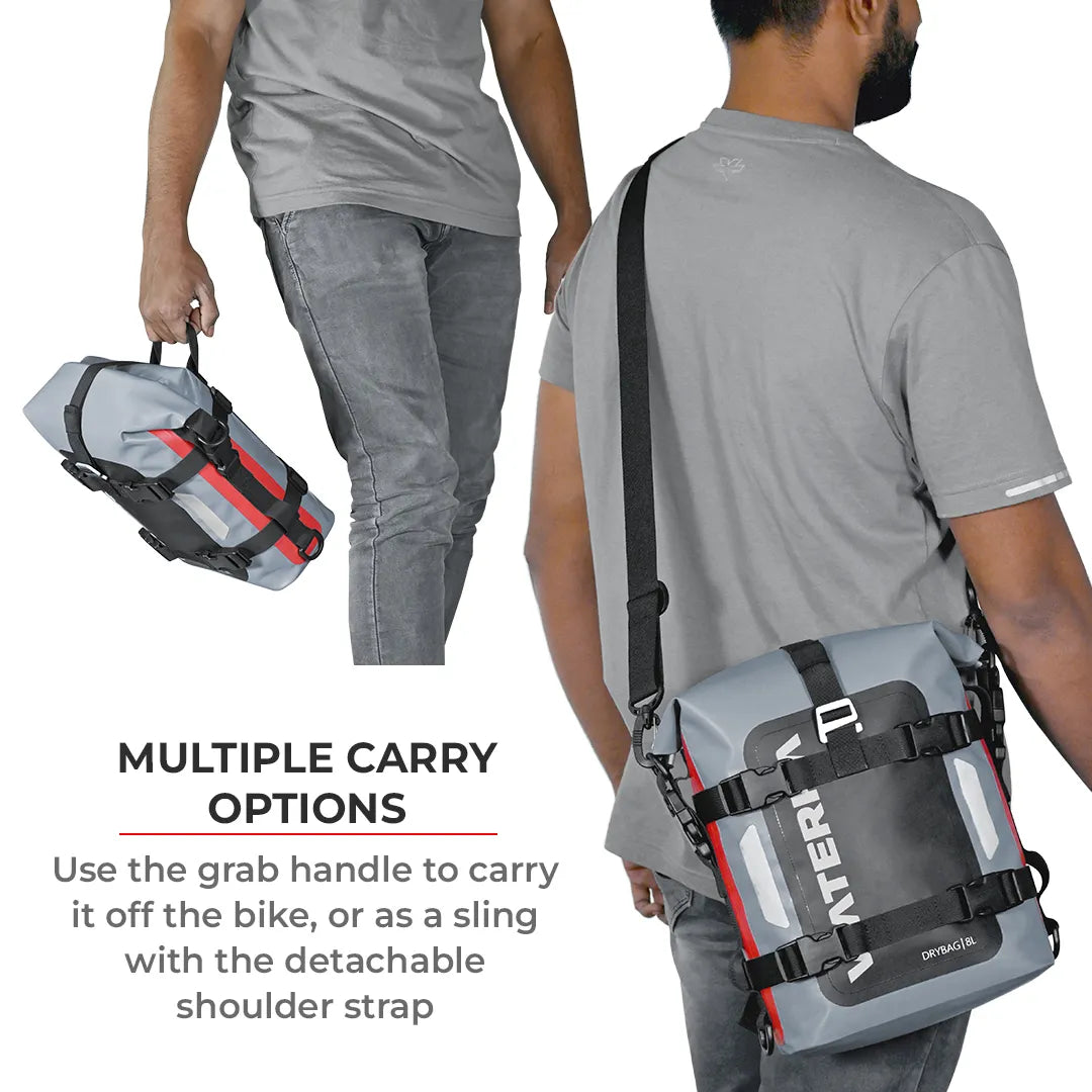 VIATERRA DRYBAG 8L - 100% Waterproof Motorcycle Tailbag / Rear Rack Bag (Universal with Versatile Mounting) - Motodrift