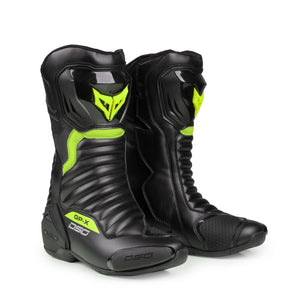 DSG GP X Riding Boots, neon yellow, which is CE Certificated, Ankle Protection & TPU Armour,Anti-Slip Sole and Breathable & Comfortable for Long Rides.