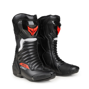 DSG GP X Riding Boots, Red Colour, which is CE Certificated, Ankle Protection & TPU Armour,Anti-Slip Sole and Breathable & Comfortable for Long Rides.