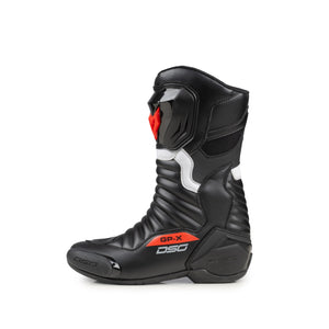 Black motorcycle boot with red and white accents on a white background.
DSG GP X Riding Boots which is CE Certificated, Ankle Protection & TPU Armour,Anti-Slip Sole and Breathable & Comfortable for Long Rides.