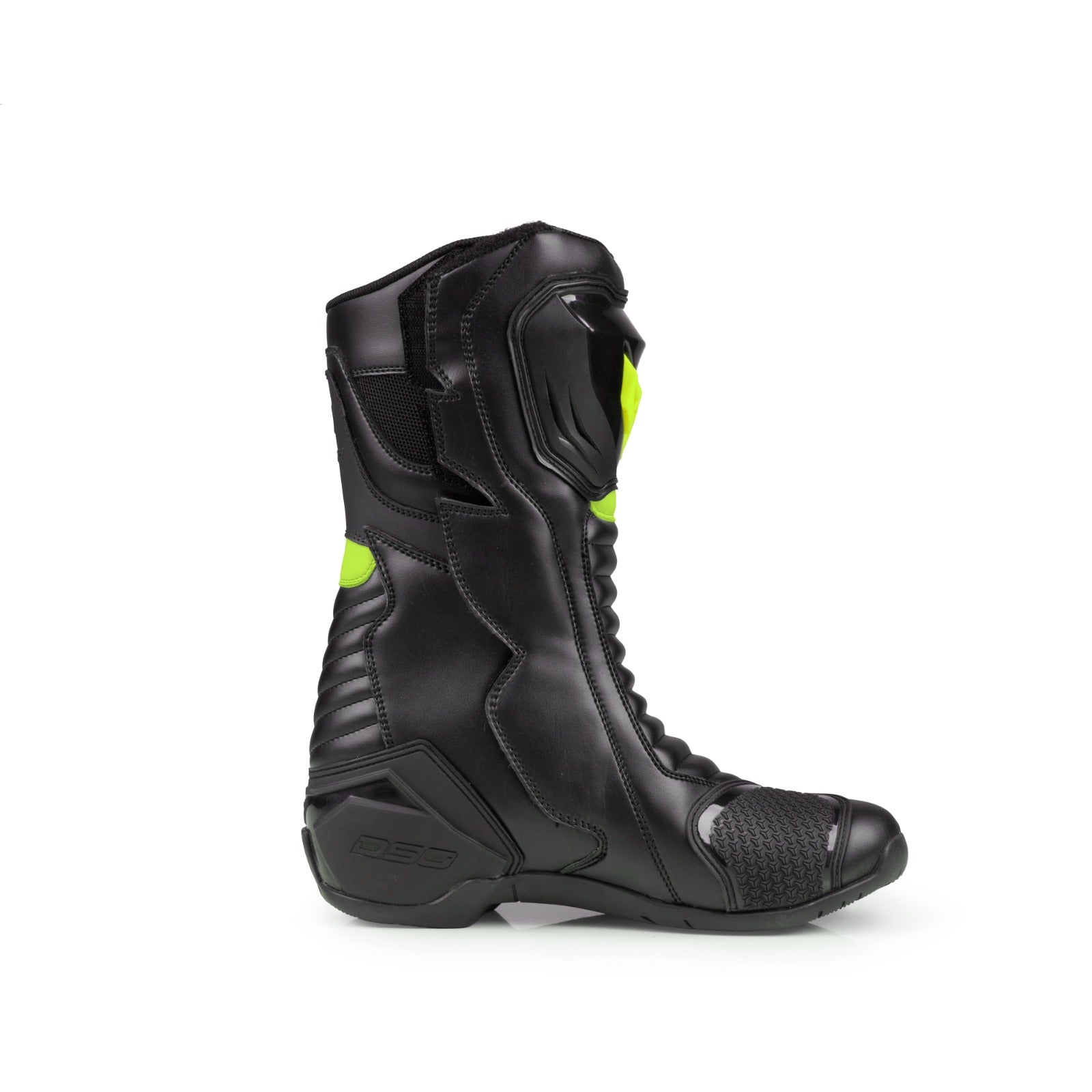 Black motorcycle boot with green accents on a white background.
DSG GP X Riding Boots which is CE Certificated, Ankle Protection & TPU Armour,Anti-Slip Sole and Breathable & Comfortable for Long Rides.