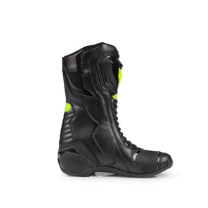 Black motorcycle boot with green accents on a white background.
DSG GP X Riding Boots which is CE Certificated, Ankle Protection & TPU Armour,Anti-Slip Sole and Breathable & Comfortable for Long Rides.