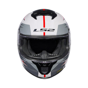Motorcycle helmet with LS2 branding on a white background