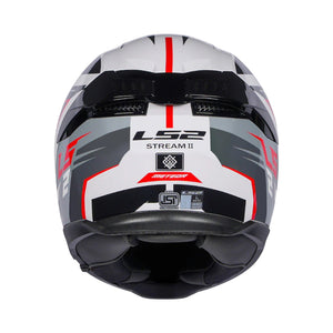Motorcycle helmet with LS2 branding on a white background