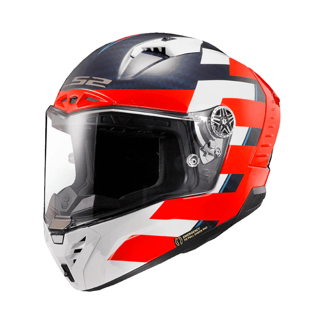 LS2 FF805 Thunder Carbon GP Alliance Red White Blue - FIM Certified
