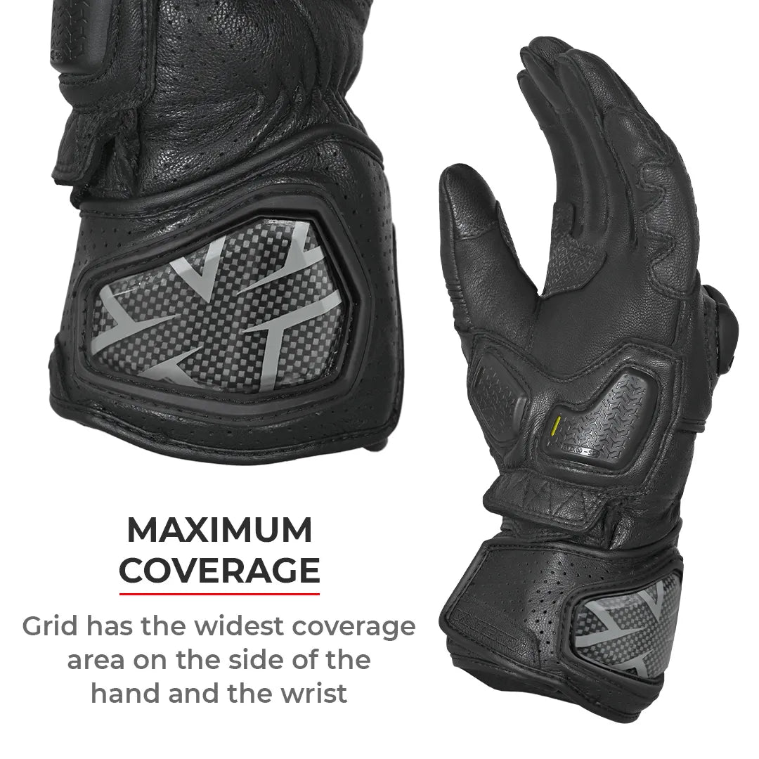 VIATERRA Grid Full Gauntlet Motorcycle Riding Gloves - Orange - Motodrift