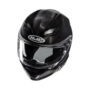 Black motorcycle helmet with carbon fiber pattern on a white background