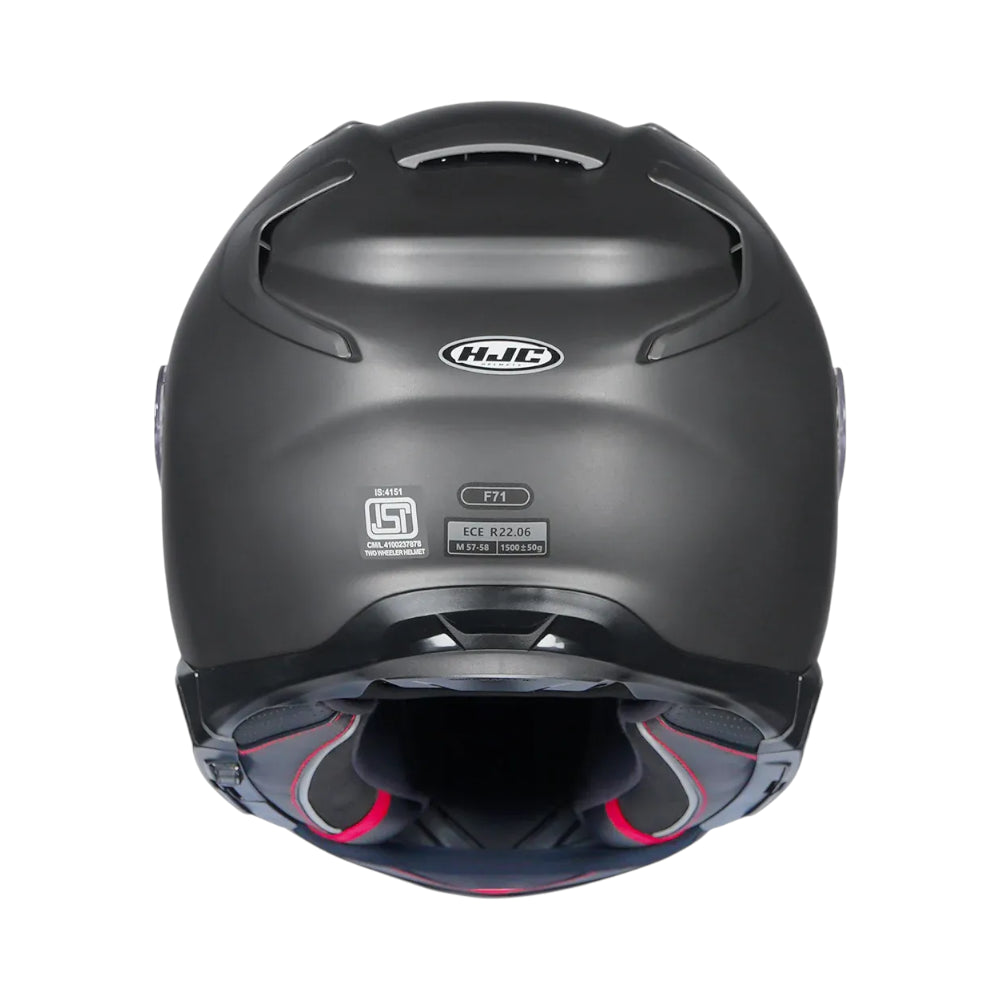 Black motorcycle helmet with visible branding on a white background