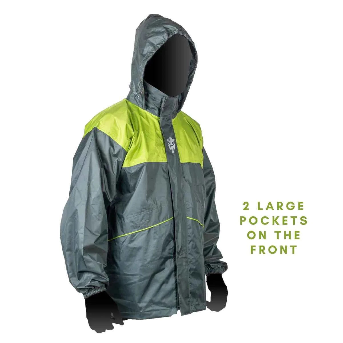 Mototech Hurricane Air Tour Pro Waterproof Rain Overjacket - Grey + Green - Motodrift