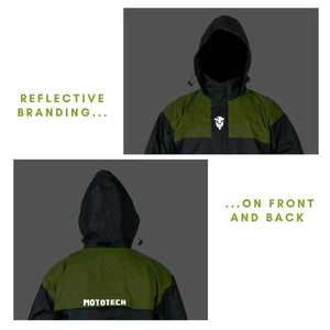 Mototech Hurricane Air Tour Pro Waterproof Rain Overjacket - Grey + Green - Motodrift