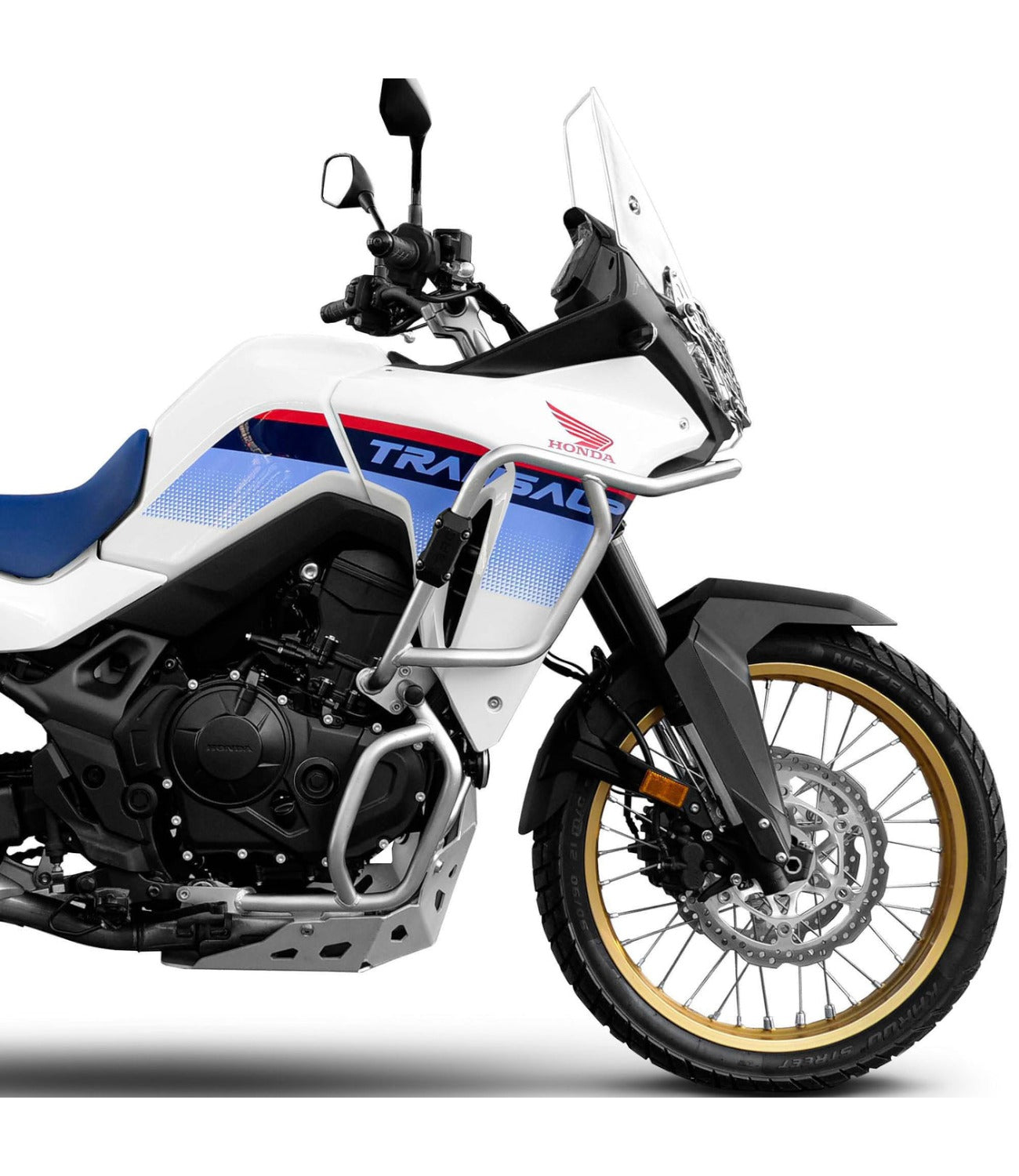 SRC Upper & Lower Crash Bars With Bash Plate For Honda Transalp XL 750 (S.S Silver) - Motodrift